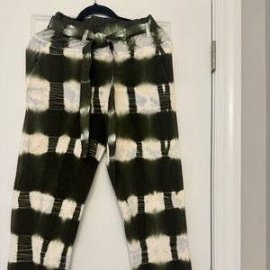 Ulla Johnson Green and White Tie-Dye Straight Leg Pants